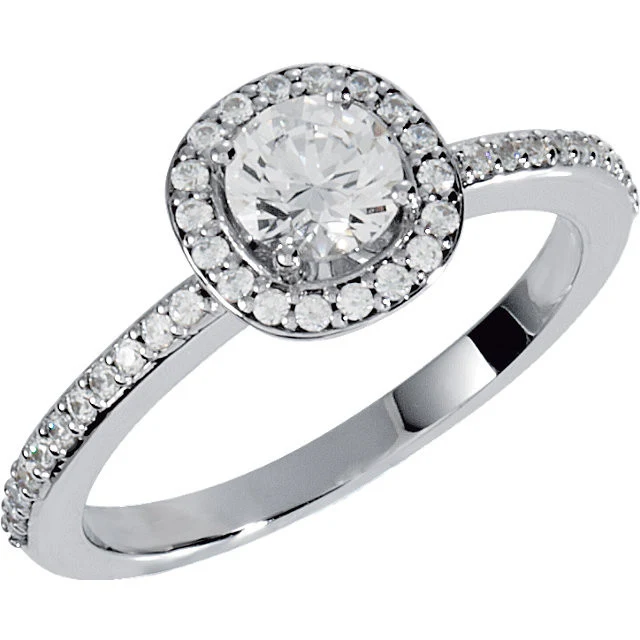 Cubic Zirconia Engagement Ring- The Margaret (0.5-1.5 Carat Round Halo-Style with Pave Band) - Image 3