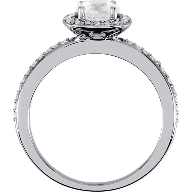 Cubic Zirconia Engagement Ring- The Margaret (0.5-1.5 Carat Round Halo-Style with Pave Band) - Image 4