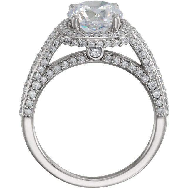 Cubic Zirconia Engagement Ring- The Brittany Sue (0.5-2.0 Carat Round Halo-Styled with Cascading Pave Band) - Image 4