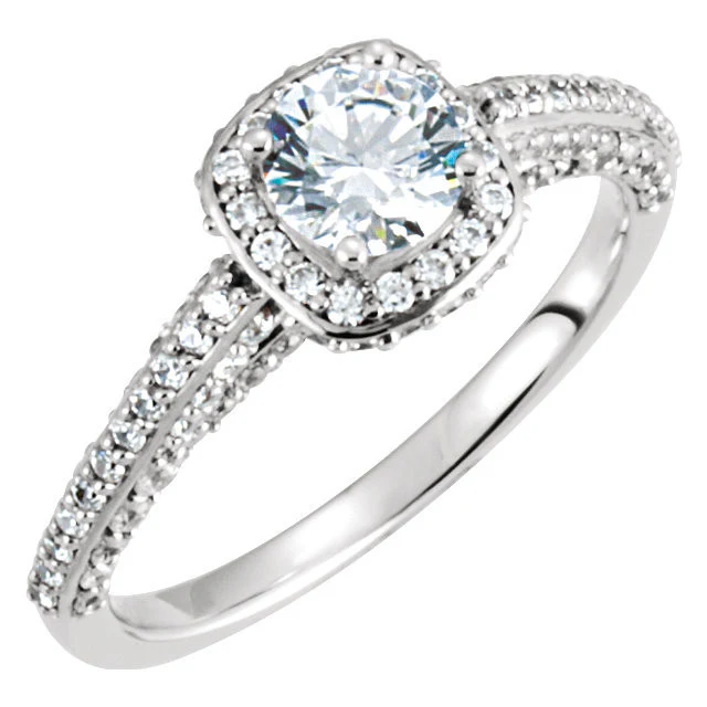 Cubic Zirconia Engagement Ring- The Brittany Sue (0.5-2.0 Carat Round Halo-Styled with Cascading Pave Band) - Image 5