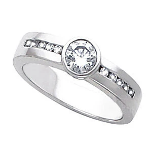 Cubic Zirconia Engagement Ring- The Meredith (0.5 Carat Round Bezel-Style with Channel-Set Accents) - Image 4
