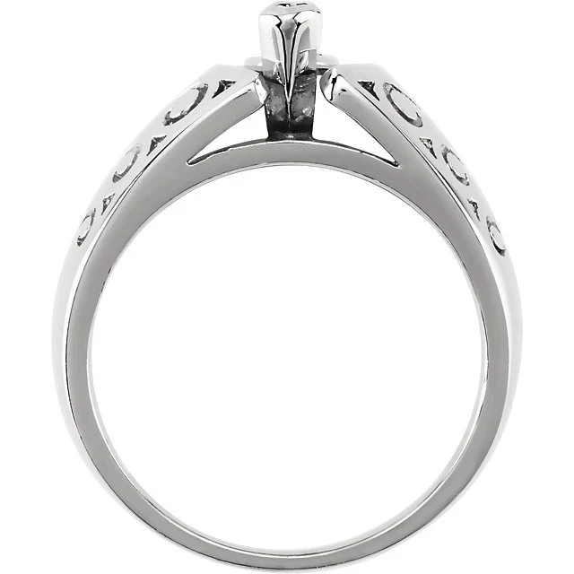 Cubic Zirconia Engagement Ring- The Michele (0.75 Carat Cathedral Marquise Solitaire with Scuplture-Inscribed Band) - Image 4