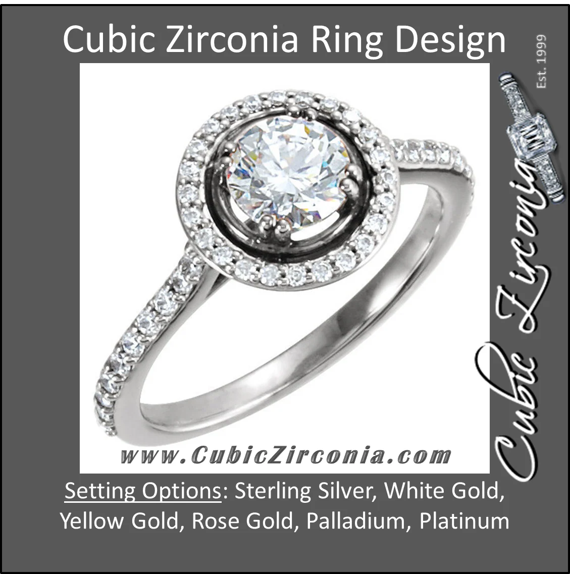 Cubic Zirconia Engagement Ring- The Lori (0.75 Carat Round Halo-Style with Pave Band) - Image 2