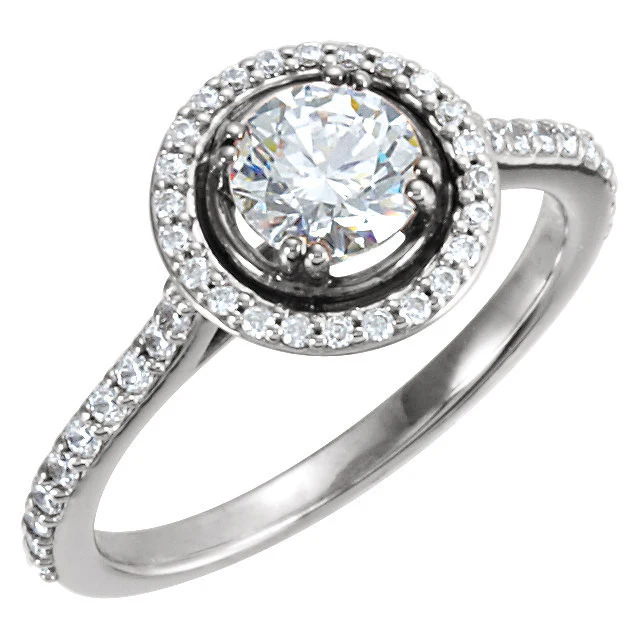 Cubic Zirconia Engagement Ring- The Lori (0.75 Carat Round Halo-Style with Pave Band) - Image 3
