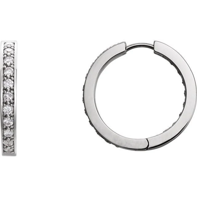 Cubic Zirconia Earrings- 0.80 Carat Round Cut Inside/Outside Hinged Hoop Earring Set - Image 3