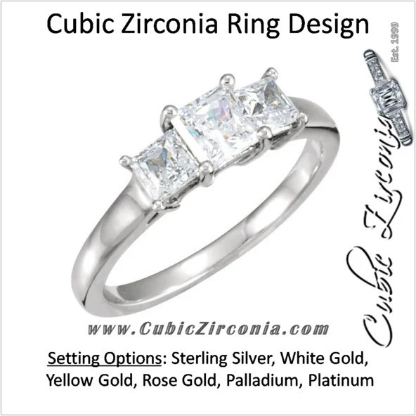 Cubic Zirconia Engagement Ring- The Buffy (0.96 TCW 3-Stone Princess Cut)