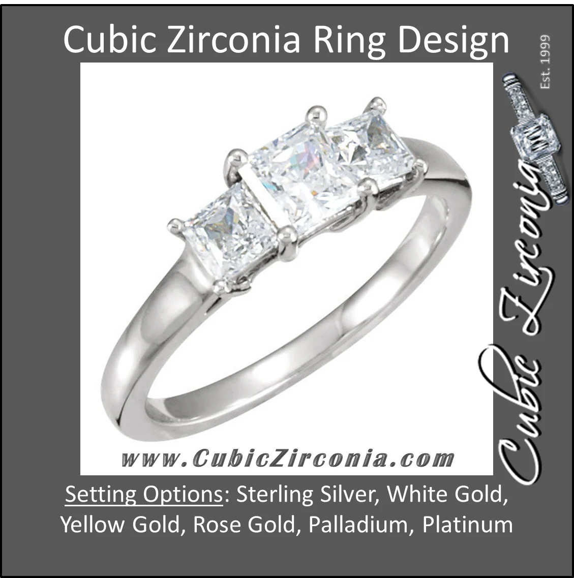 Cubic Zirconia Engagement Ring- The Buffy (0.96 TCW 3-Stone Princess Cut) - Image 2