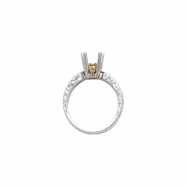 Cubic Zirconia Engagement Ring- The Autumn (1.0 CT Round Solitaire with Hand-Engraved Band and Two-Tone Peekaboo Accents) - Image 3