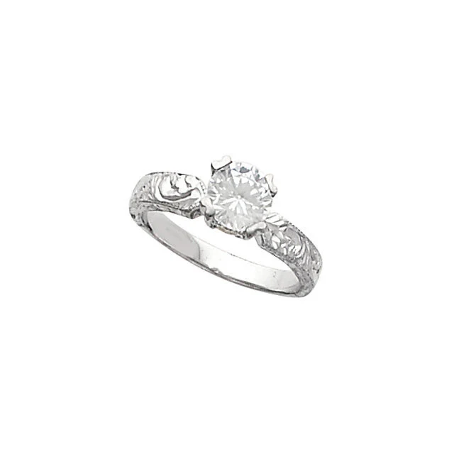 Cubic Zirconia Engagement Ring- The Autumn (1.0 CT Round Solitaire with Hand-Engraved Band and Two-Tone Peekaboo Accents) - Image 4