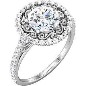Cubic Zirconia Engagement Ring- The Darlene (1.5 Carat Round S-Pattern Halo-Style with Pave Band) - Image 3