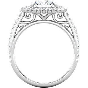 Cubic Zirconia Engagement Ring- The Darlene (1.5 Carat Round S-Pattern Halo-Style with Pave Band) - Image 4