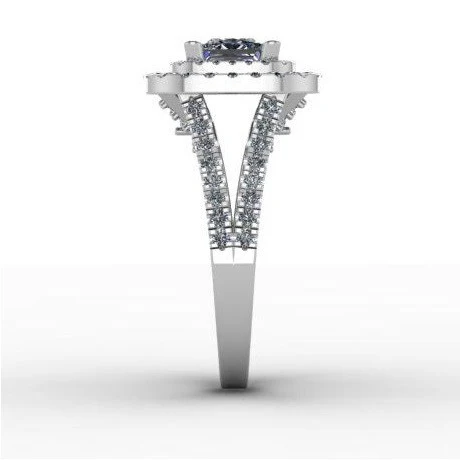Cubic Zirconia Engagement Ring- The Lisa Love (2.25 TCW Princess Cut 2x Halo with Split-Band Pave and Sapphire Peekaboo) - Image 4