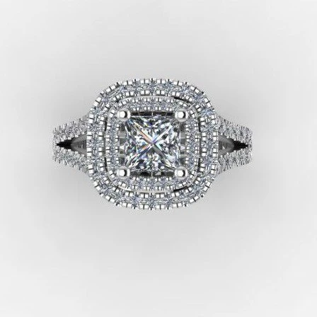 Cubic Zirconia Engagement Ring- The Lisa Love (2.25 TCW Princess Cut 2x Halo with Split-Band Pave and Sapphire Peekaboo) - Image 5