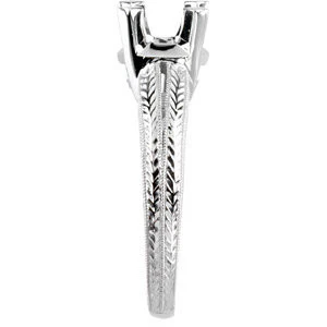 Cubic Zirconia Engagement Ring- The Kendra (1 Carat Round 4-Prong Solitaire with Hand-Engraved Ribbed Metal) - Image 4