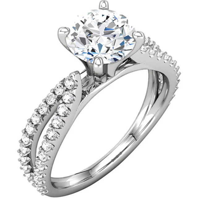 Cubic Zirconia Engagement Ring- The Joy (Customizable Round-Cut with Split-Band Pave) - Image 3