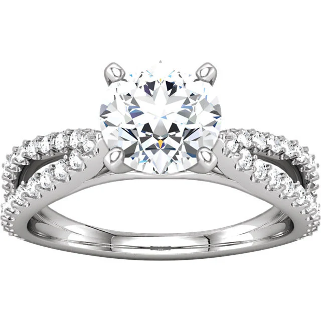 Cubic Zirconia Engagement Ring- The Joy (Customizable Round-Cut with Split-Band Pave) - Image 5