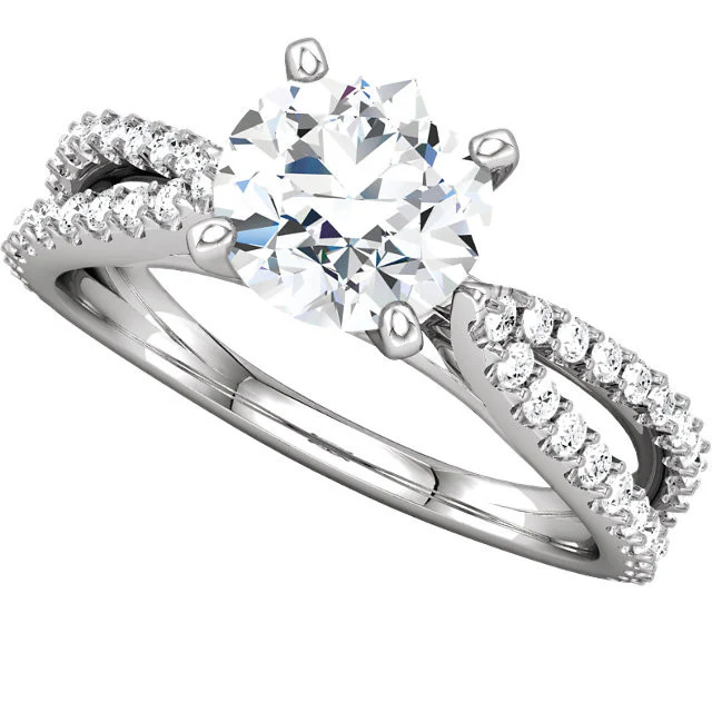 Cubic Zirconia Engagement Ring- The Joy (Customizable Round-Cut with Split-Band Pave) - Image 7