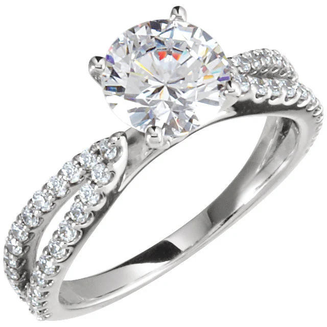 Cubic Zirconia Engagement Ring- The Joy (Customizable Round-Cut with Split-Band Pave) - Image 8