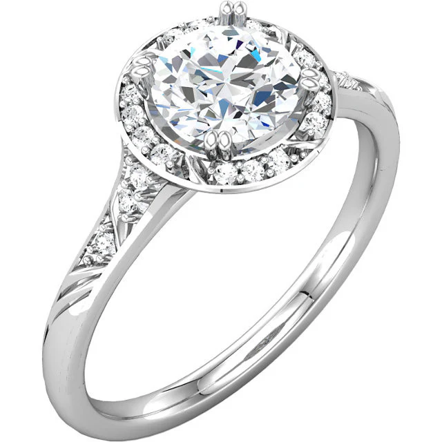 Cubic Zirconia Engagement Ring- The Shiela (1.18 TCW Round Halo-Style with Pave Band) - Image 3