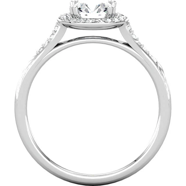 Cubic Zirconia Engagement Ring- The Shiela (1.18 TCW Round Halo-Style with Pave Band) - Image 4