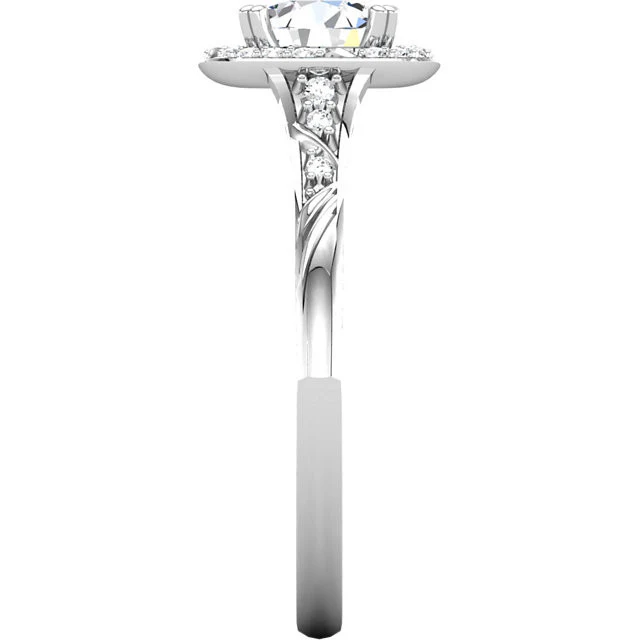 Cubic Zirconia Engagement Ring- The Shiela (1.18 TCW Round Halo-Style with Pave Band) - Image 5