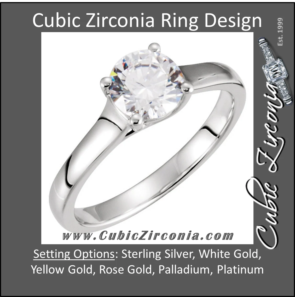 Cubic Zirconia Engagement Ring- The Cynthia (1 Carat Round Solitaire) - Image 2