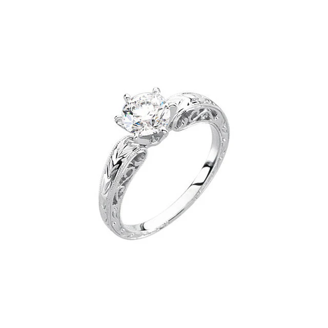 Cubic Zirconia Engagement Ring- The Virginia (Customizable Solitaire with "Fiery" Hand-Engraved Band) - Image 3