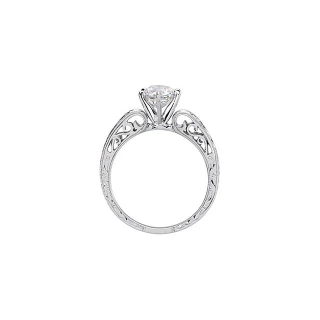 Cubic Zirconia Engagement Ring- The Virginia (Customizable Solitaire with "Fiery" Hand-Engraved Band) - Image 5