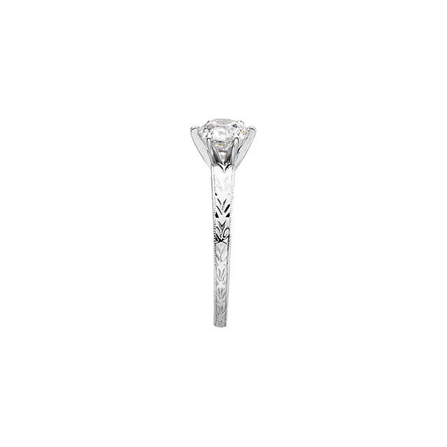 Cubic Zirconia Engagement Ring- The Virginia (Customizable Solitaire with "Fiery" Hand-Engraved Band) - Image 6