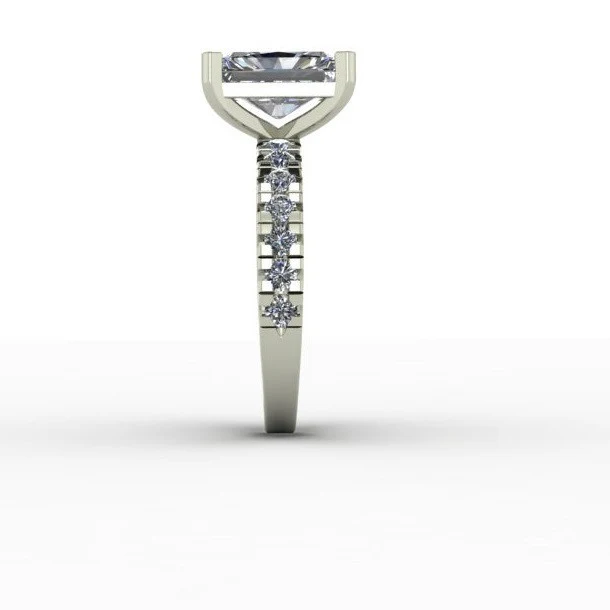Cubic Zirconia Engagement Ring- 2.0 Carat Center Radiant Cut with Accented Pave Band - Image 3