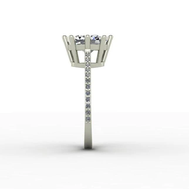Cubic Zirconia Engagement Ring- 2.12 TCW 8-prong Oval Cut Ring with Single Row Pave Accents - Image 3