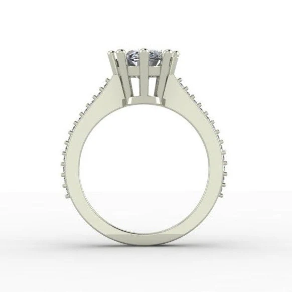 Cubic Zirconia Engagement Ring- 2.12 TCW 8-prong Oval Cut Ring with Single Row Pave Accents - Image 4
