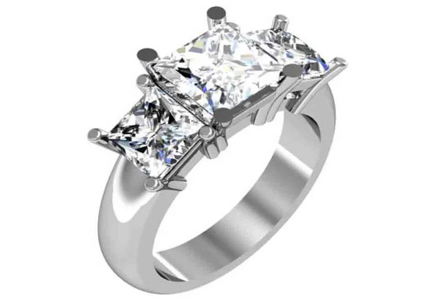 Cubic Zirconia Engagement Ring- The Clara (3 TCW 3-Stone Princess Cut) - Image 4