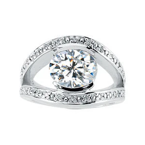 Cubic Zirconia Engagement Ring- The Sallie (3.14 TCW Oval Cut Center with Round Channel Split Band) - Image 3