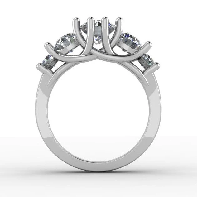 Cubic Zirconia Engagement Ring- 4.5 Carat TCW 5-Stone Round Cut Woven Prongs - Image 4