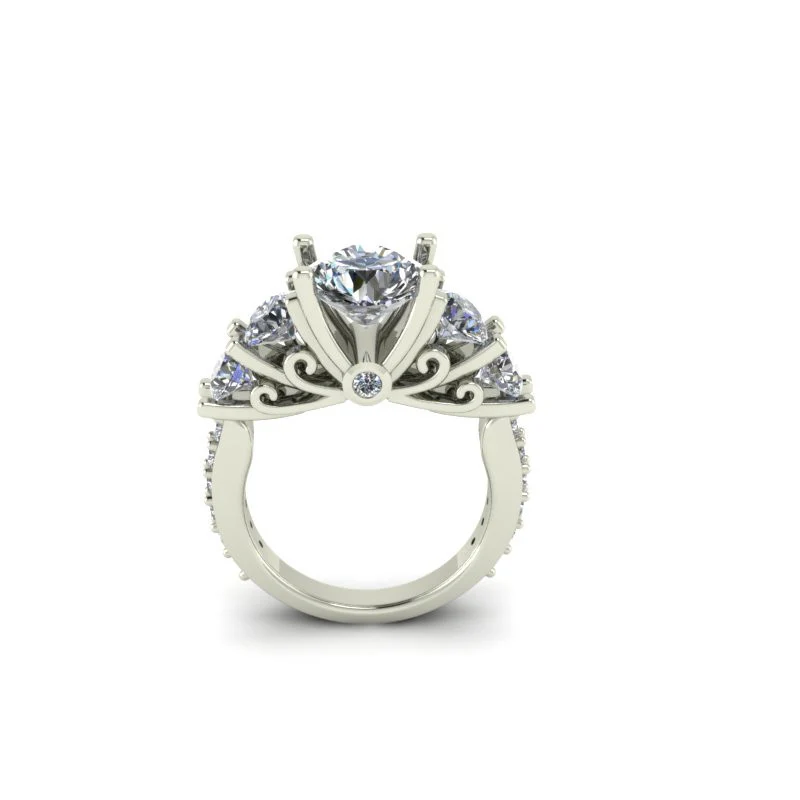 Cubic Zirconia Engagement Ring- The Arwen (5 Stone Woven Prong with band accents) - Image 3