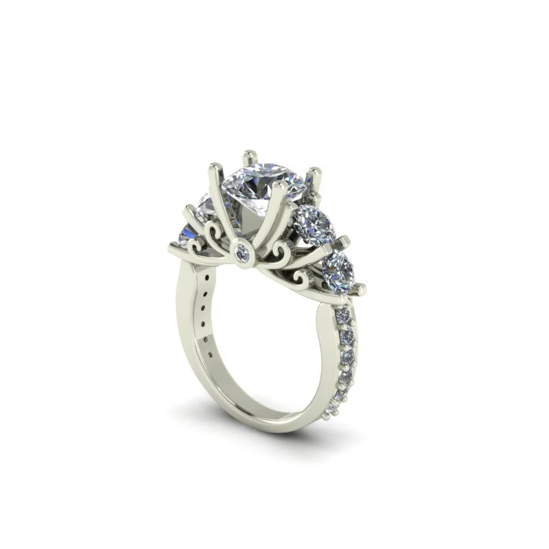 Cubic Zirconia Engagement Ring- The Arwen (5 Stone Woven Prong with band accents) - Image 4
