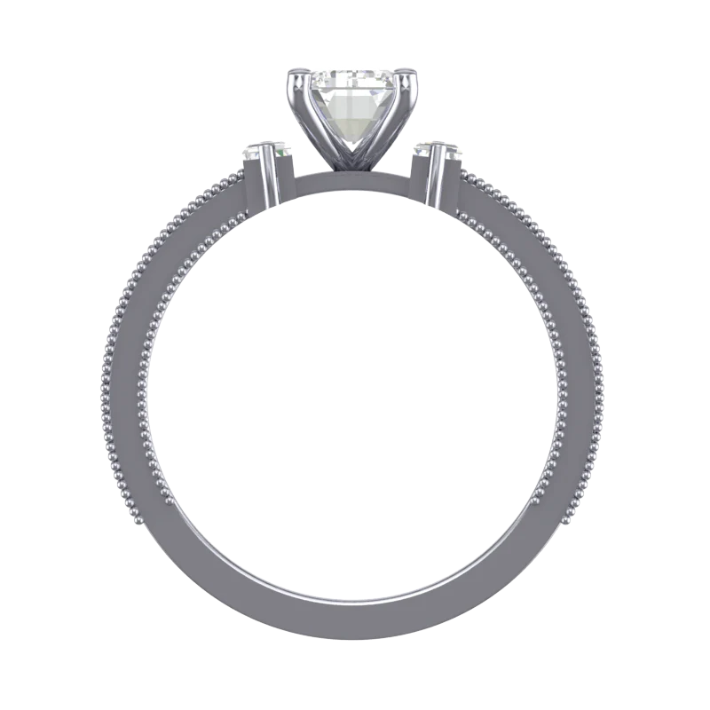 Cubic Zirconia Engagement Ring- The Abigail (1.26 CT Emerald-Cut with Baguette Accents and Hand-Engraved Band) - Image 8