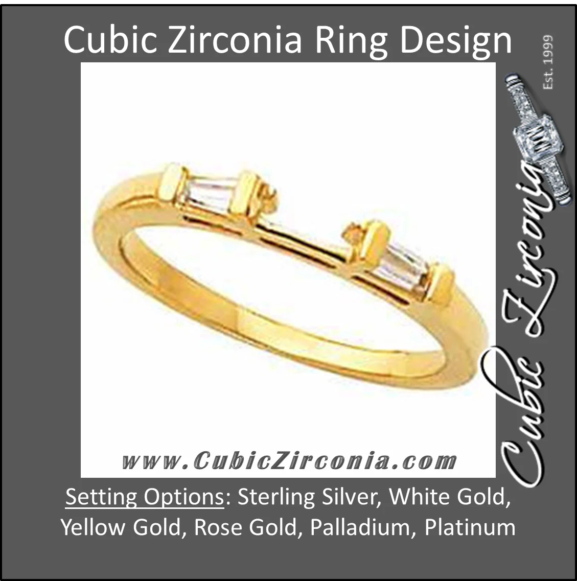 Cubic Zirconia Anniversary Ring Band, Style 108-02 (0.16 TCW Twin Baguettes) - Image 2