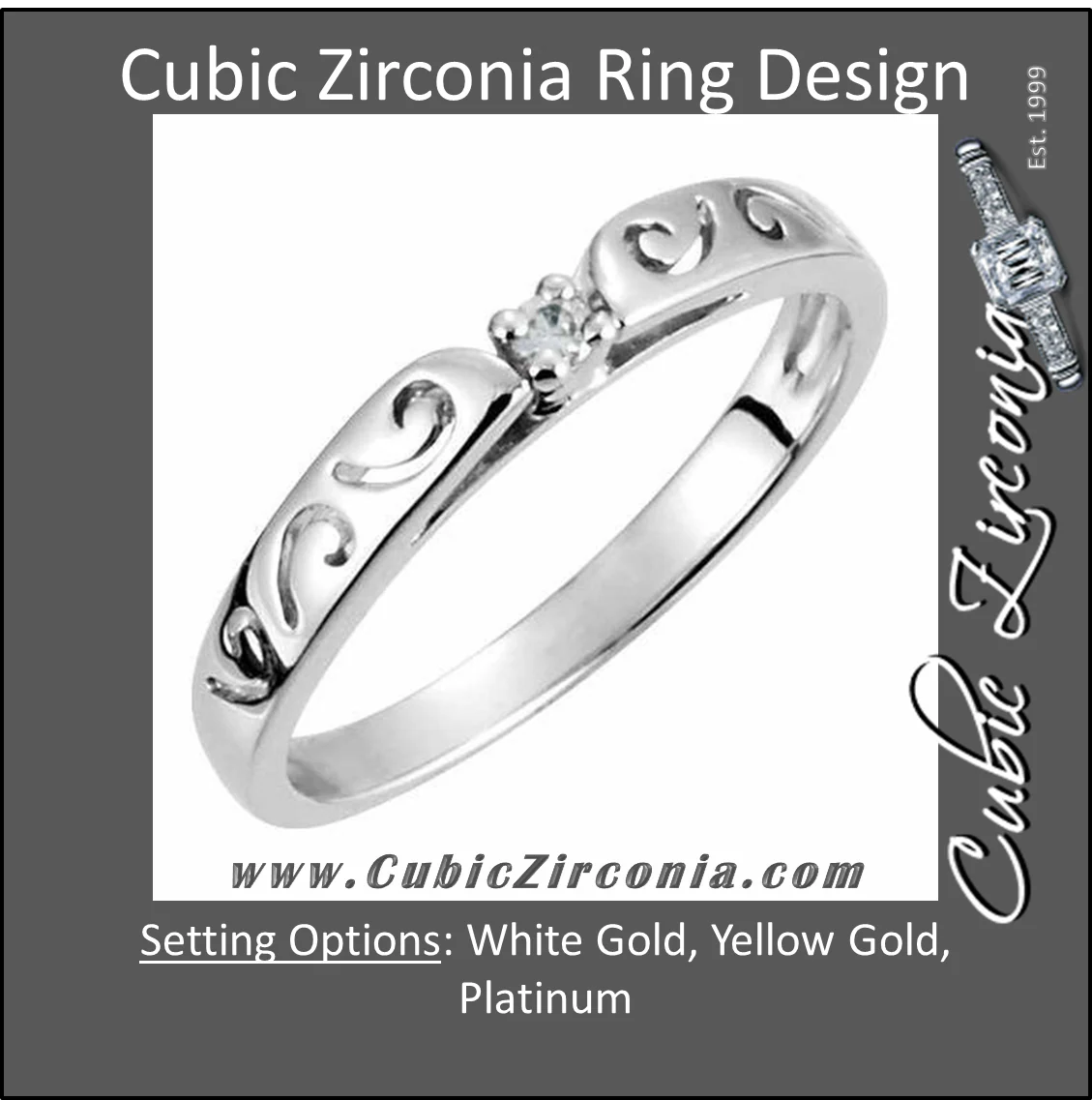 Cubic Zirconia Anniversary Ring Band, Style 121-71 (0.03 TCW Sculpture-inscribed) - Image 2