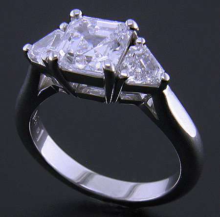 Cubic Zirconia Engagement Ring- The Welden (Cathedral-Set Asscher Cut 3 Stone with 2 Flanking Trillion Accents) - Image 3