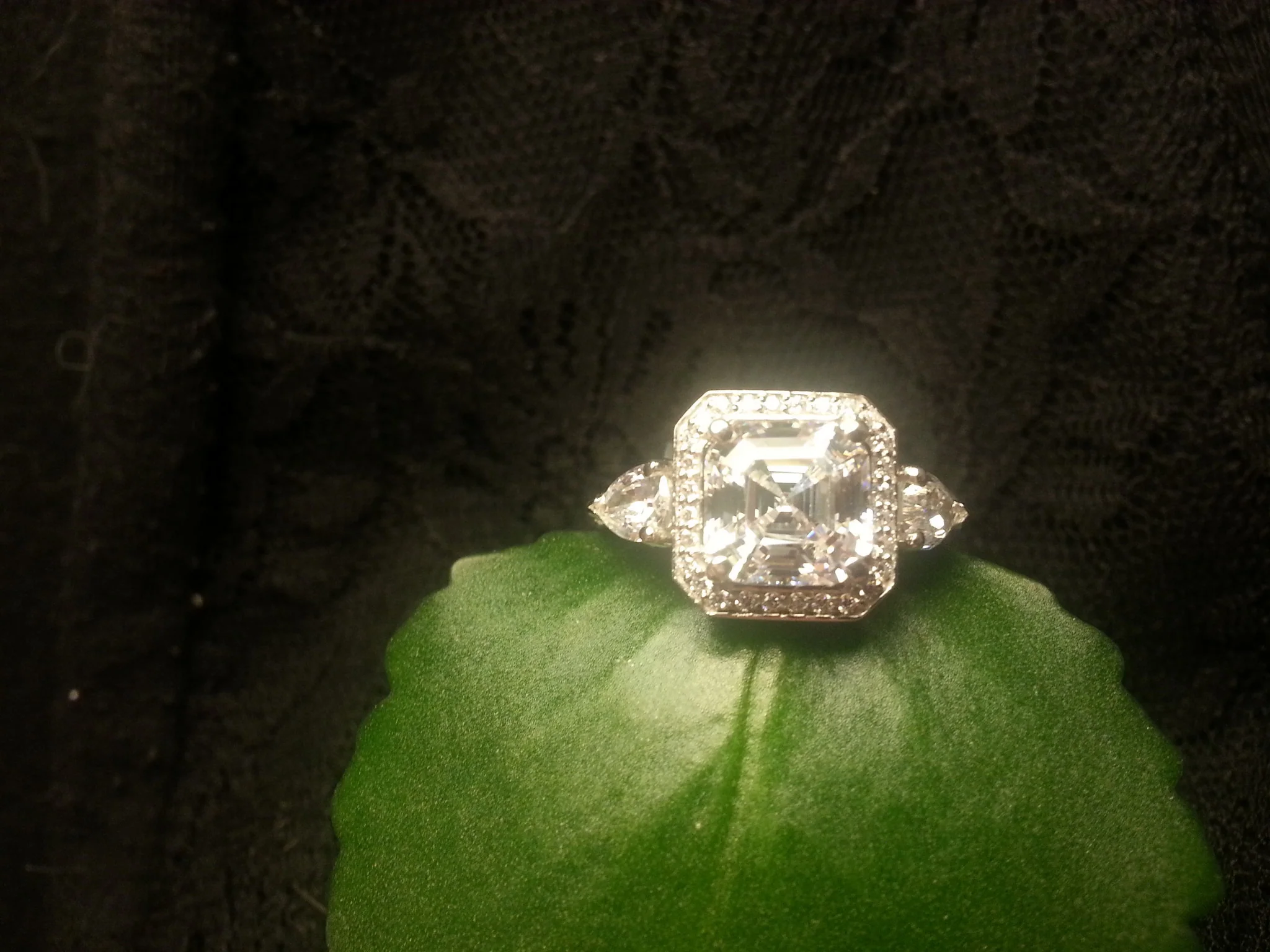 Cubic Zirconia Engagement Ring- The Lori Blue (4.04 Carat TCW Asscher Cut Halo with Pear Cut and Pave Accents) - Image 10