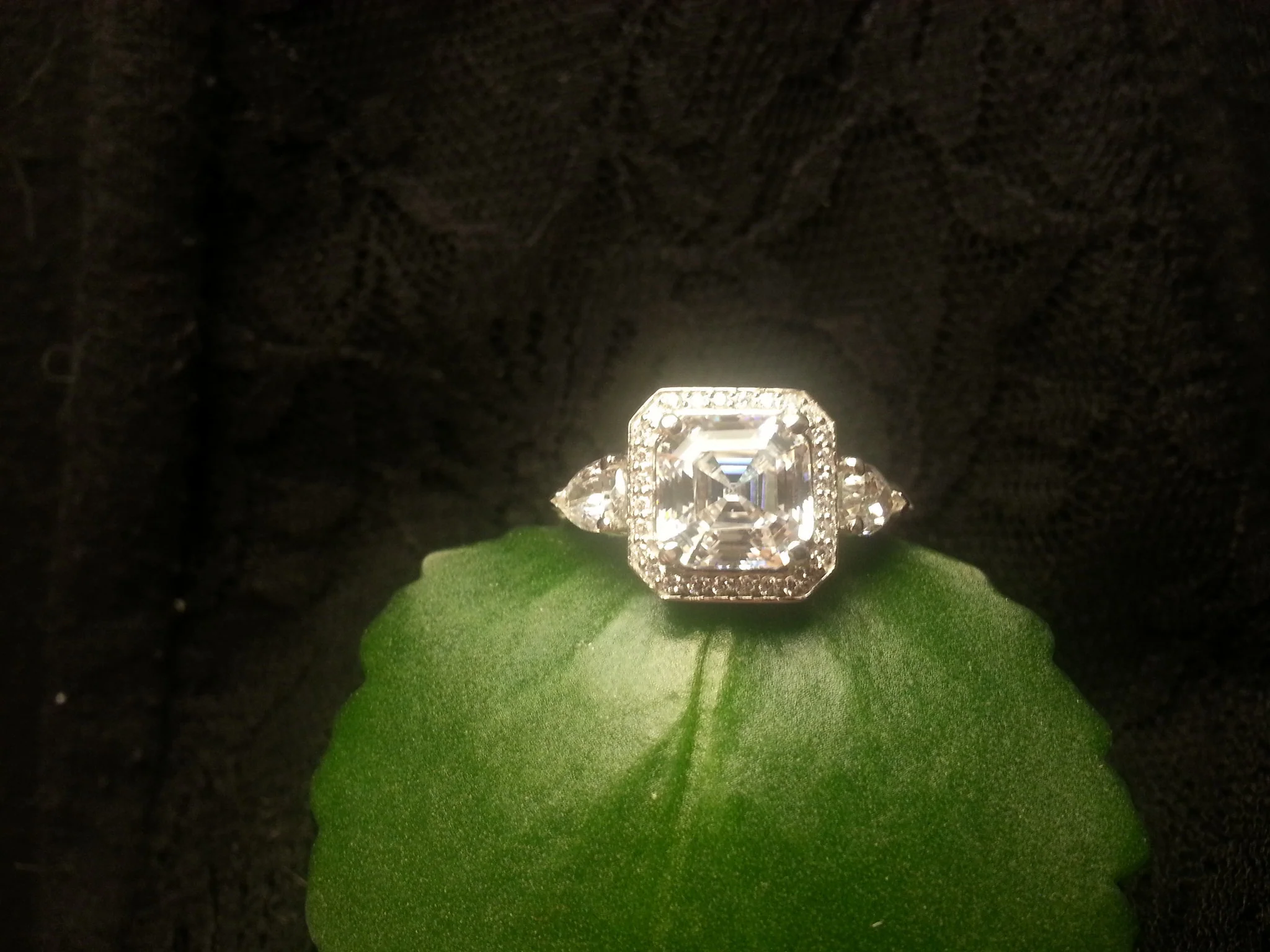 Cubic Zirconia Engagement Ring- The Lori Blue (4.04 Carat TCW Asscher Cut Halo with Pear Cut and Pave Accents) - Image 11