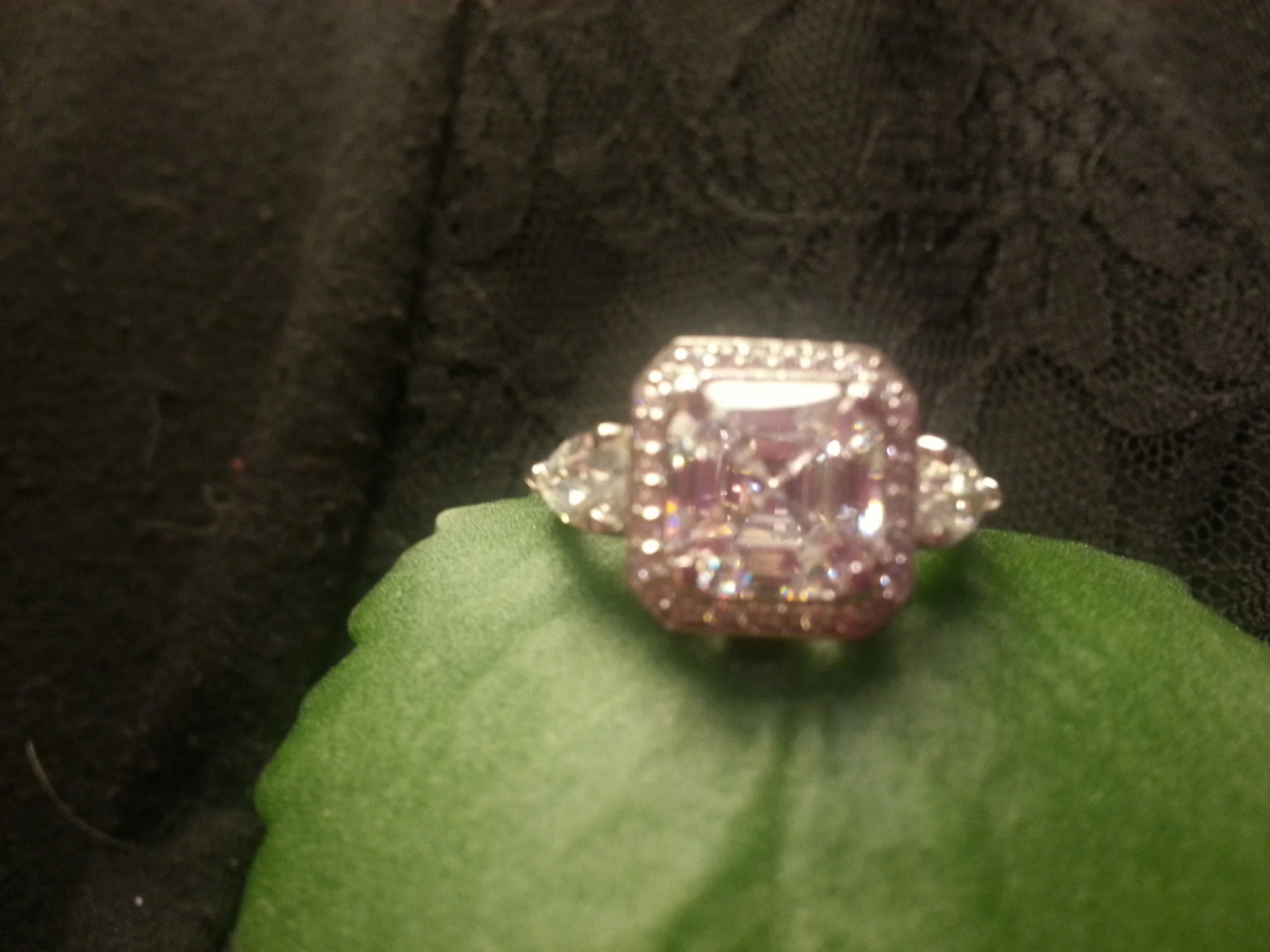 Cubic Zirconia Engagement Ring- The Lori Blue (4.04 Carat TCW Asscher Cut Halo with Pear Cut and Pave Accents) - Image 12