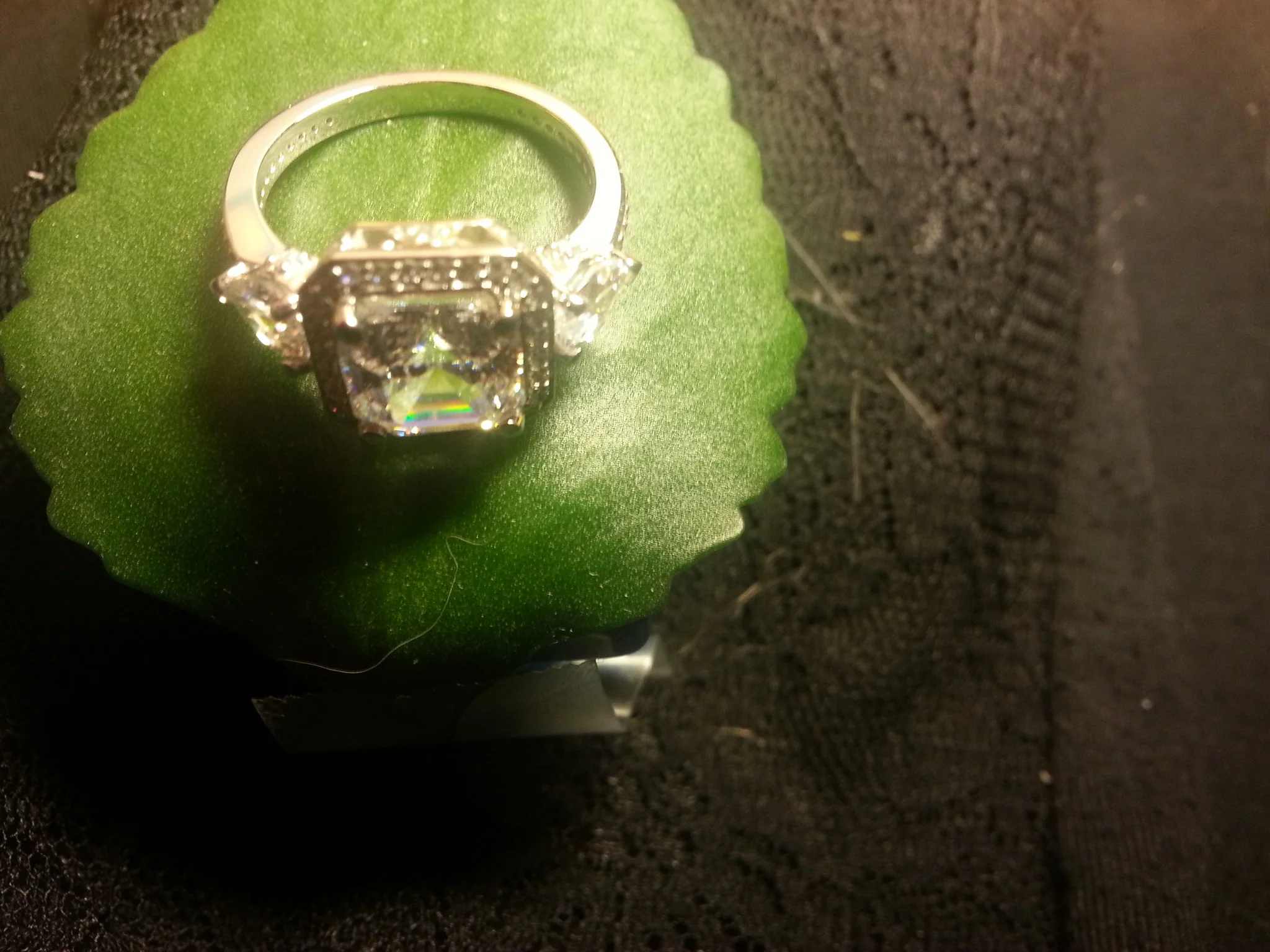 Cubic Zirconia Engagement Ring- The Lori Blue (4.04 Carat TCW Asscher Cut Halo with Pear Cut and Pave Accents) - Image 14