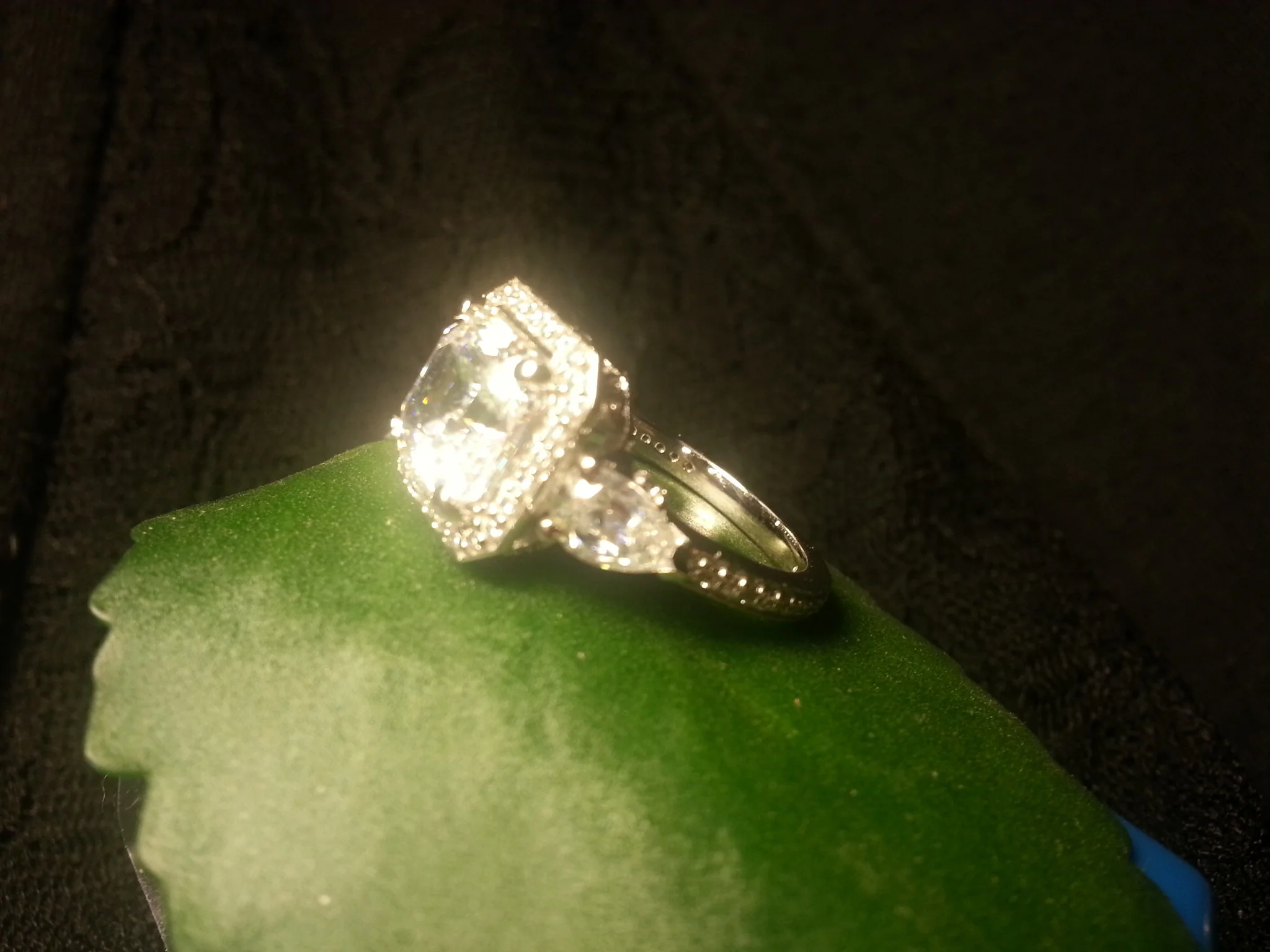 Cubic Zirconia Engagement Ring- The Lori Blue (4.04 Carat TCW Asscher Cut Halo with Pear Cut and Pave Accents) - Image 15