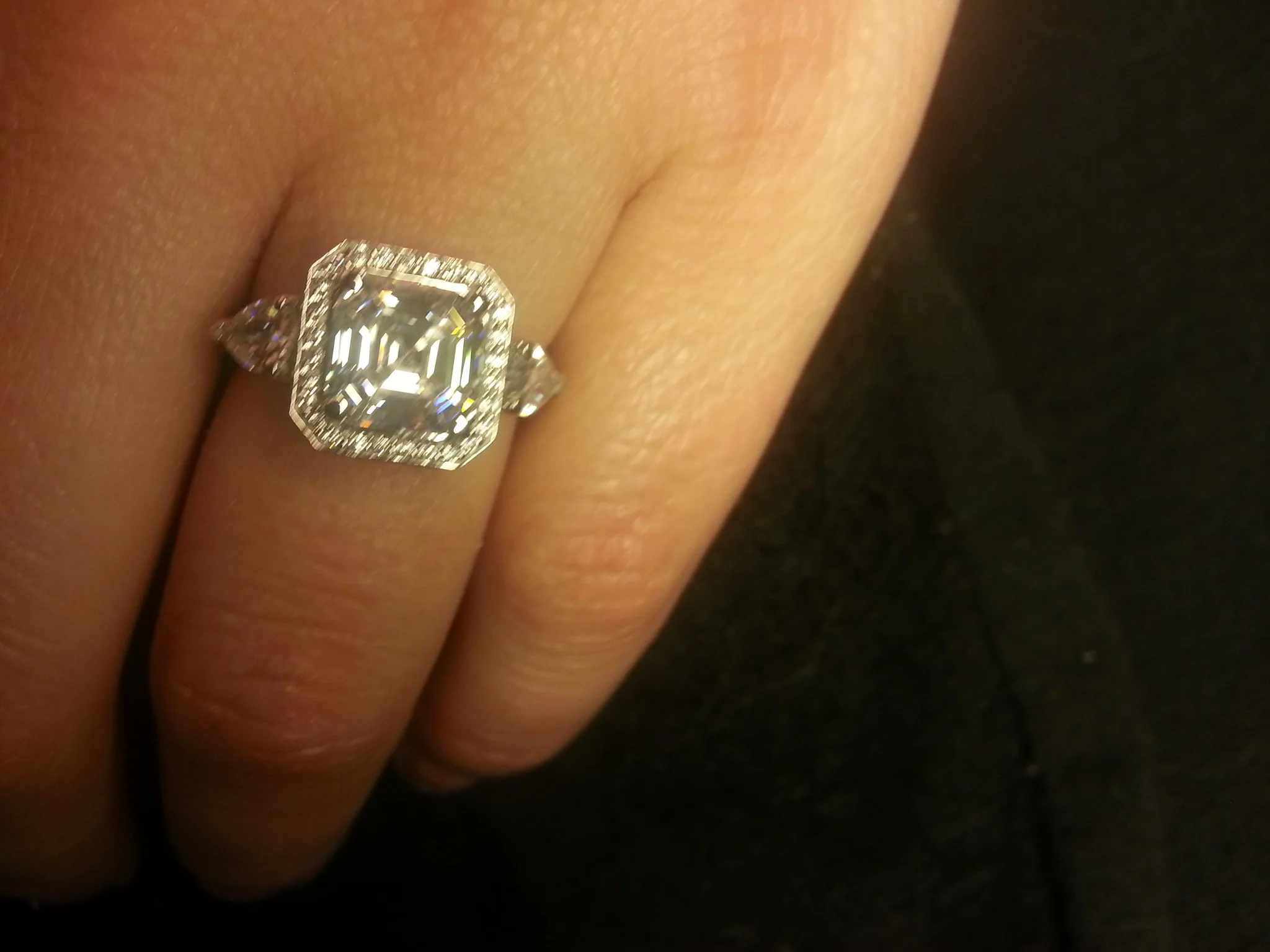 Cubic Zirconia Engagement Ring- The Lori Blue (4.04 Carat TCW Asscher Cut Halo with Pear Cut and Pave Accents) - Image 17