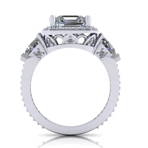 Cubic Zirconia Engagement Ring- The Lori Blue (4.04 Carat TCW Asscher Cut Halo with Pear Cut and Pave Accents) - Image 4