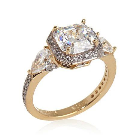 Cubic Zirconia Engagement Ring- The Lori Blue (4.04 Carat TCW Asscher Cut Halo with Pear Cut and Pave Accents) - Image 5