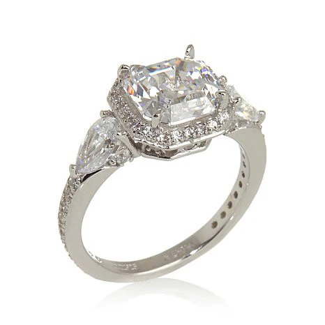 Cubic Zirconia Engagement Ring- The Lori Blue (4.04 Carat TCW Asscher Cut Halo with Pear Cut and Pave Accents) - Image 6